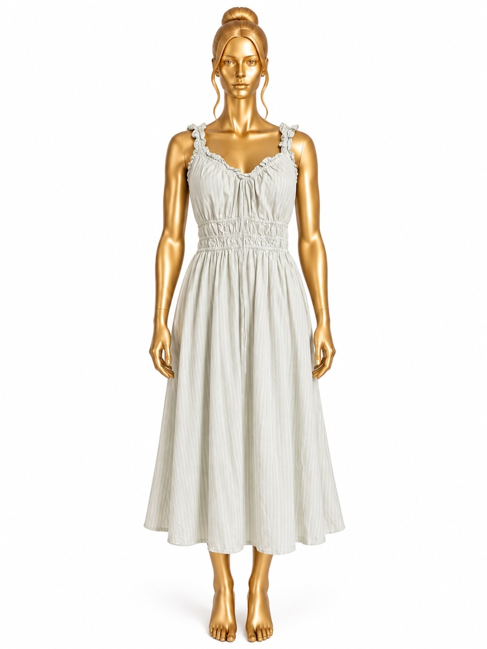 Old Navy Medium White 100% Cotton Ruffle Strap Midi Dress Lined Pockets